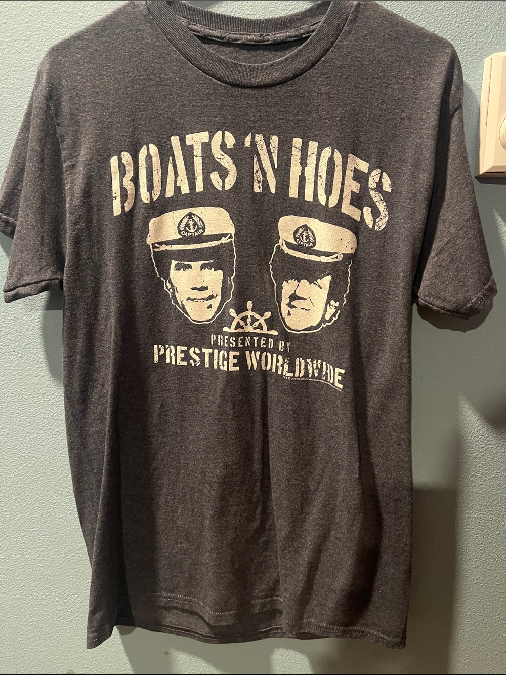 Boats N' Hoes Graphic Tee - Charcoal with Cream Print